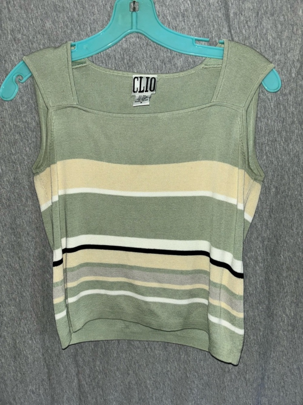 Clio Striped Knit Tank in Sage, Cream & Black